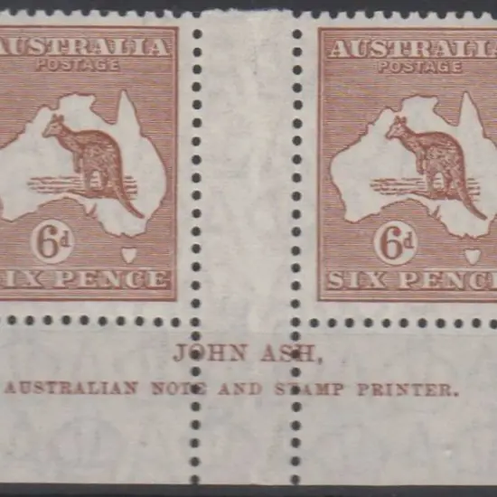 1929-30 Smult 6d chestnut in Ash imprint pair. ...
