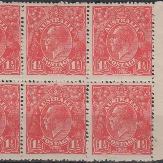 1924/26 no wmk 1½d scarlet marginal block of 6 ...