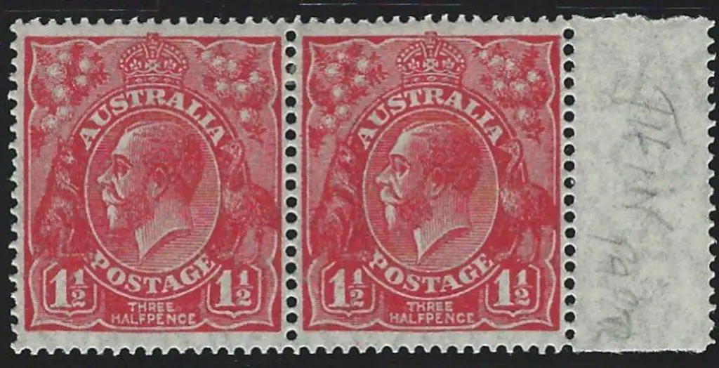 1926-30 SM wmk Perf 14 1½d scarlet marginal pair ... Image 1++