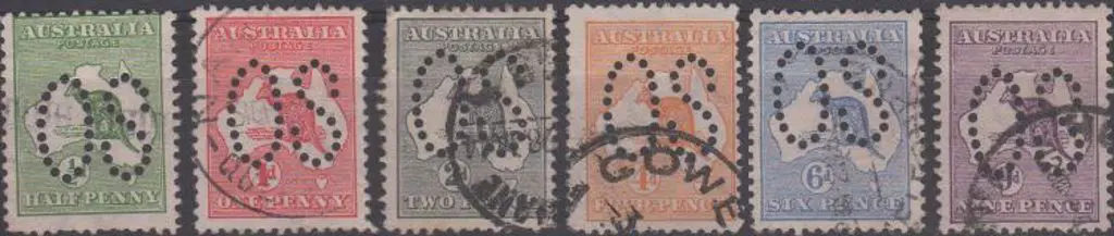 1913 ½d, 1d, 2d, 4d, 6d & 9d kangaroos all ... Image 1++