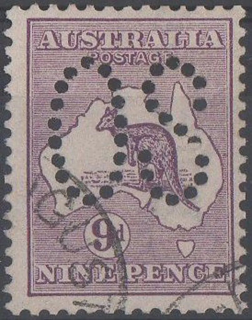 1913 9d violet Kangaroo perfined OS. Fine used. SG ... Image 1++