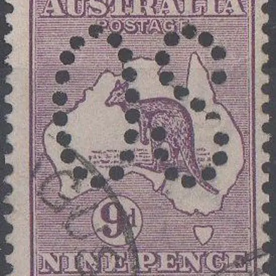 1913 9d violet Kangaroo perfined OS. Fine used. SG ...