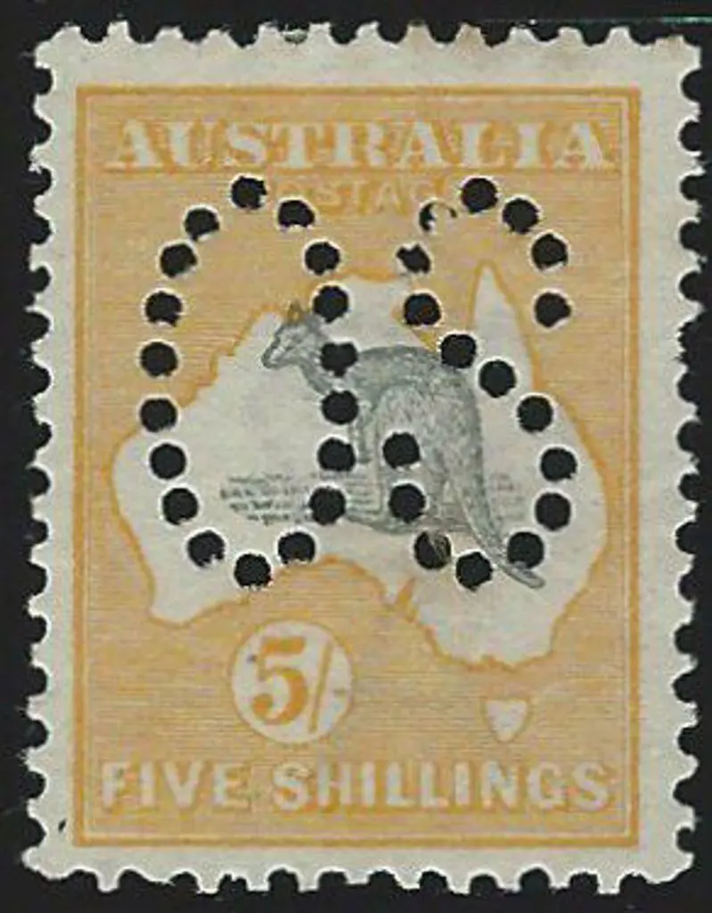 1913 5/- grey & yellow, 1st wmk, perfined large ... Image 1++