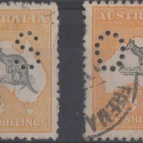 1915 5/- kangaroos, 2nd wmk, in both catalogued ...