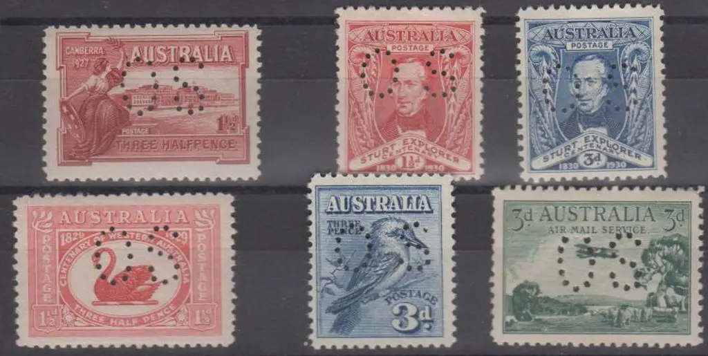 1927-1930 perfined "OS" commems for Canberra, ... Image 1++