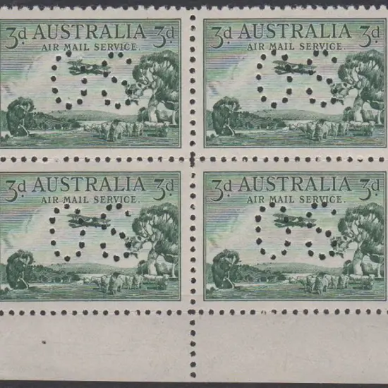 1929 3d Air marginal block perfined "OS". Fresh ...