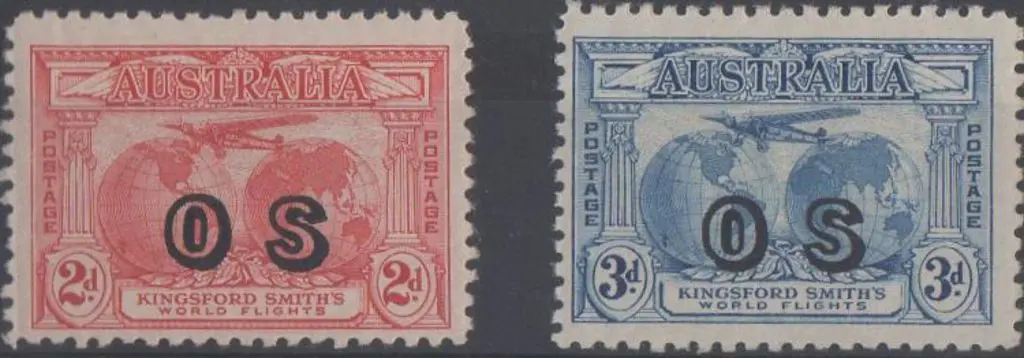 1931 2d & 3d Kingsford Smith ovptd "OS". Fresh MLH ... Image 1++