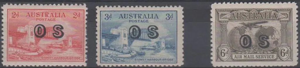1932 Sydney Harbour Bridge pair with "OS" ovpt & ... Image 1++