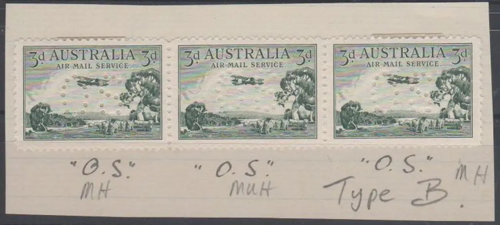 1929 3d green Airmail, type B, perfined "OS" strip ... Image 1++