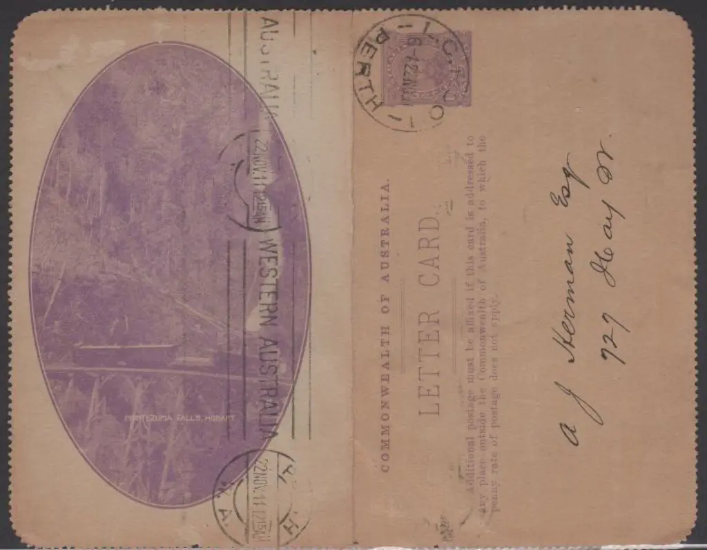 1911 1d bright violet KGV lettercard on grey ... Image 1++