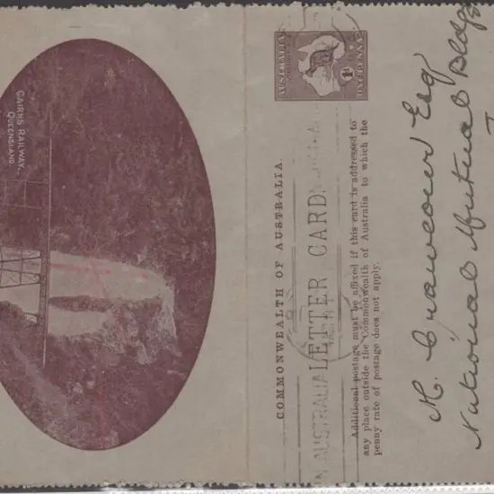 1913 1d kangaroo Die I lettercard  in purple-brown ...