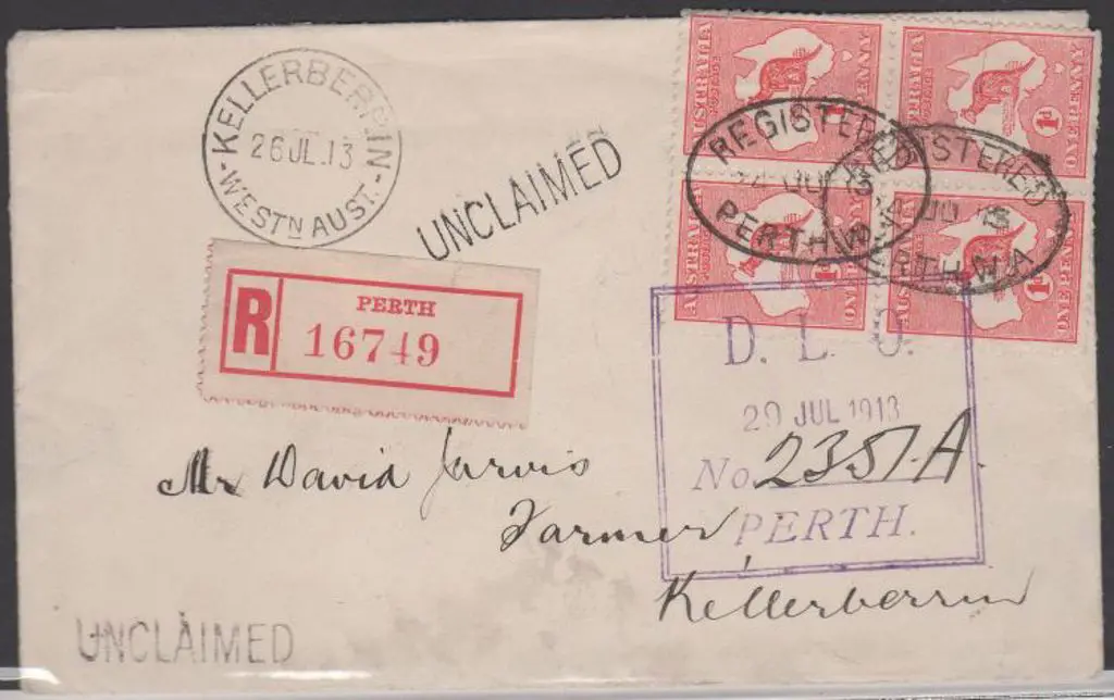 1913 (4th July) Perth Registered (Red label type ... Image 1++