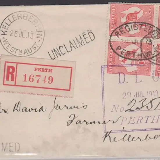 1913 (4th July) Perth Registered (Red label type ...