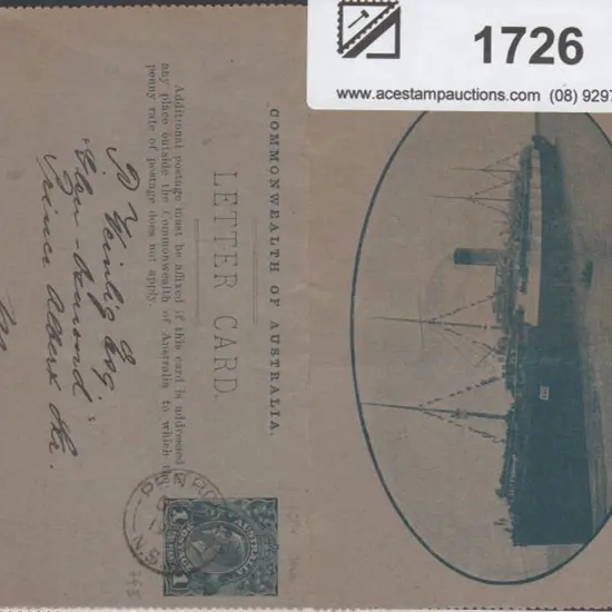 1914 1d green KGV letter card on buff-grey card ...