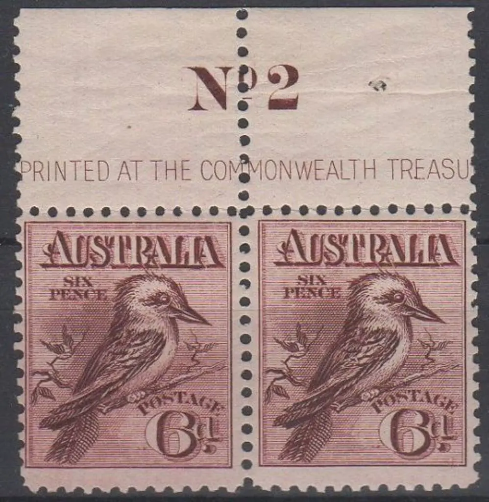 1914 6d claret Kookaburra, Plate 2, MUH pair. ... Image 1++