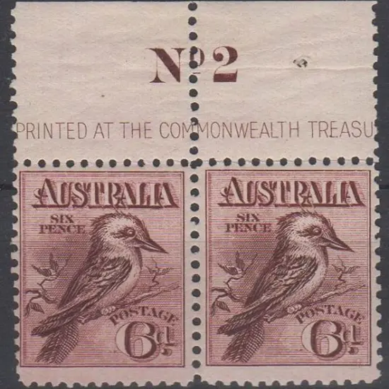 1914 6d claret Kookaburra, Plate 2, MUH pair. ...