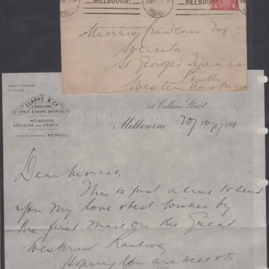 1917 (20th Oct) Cover with letter carried on the ...