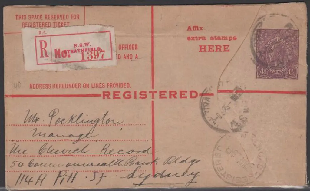 1925 (7th Dec) 4½d KGV pre-printed registered env ... Image 1++