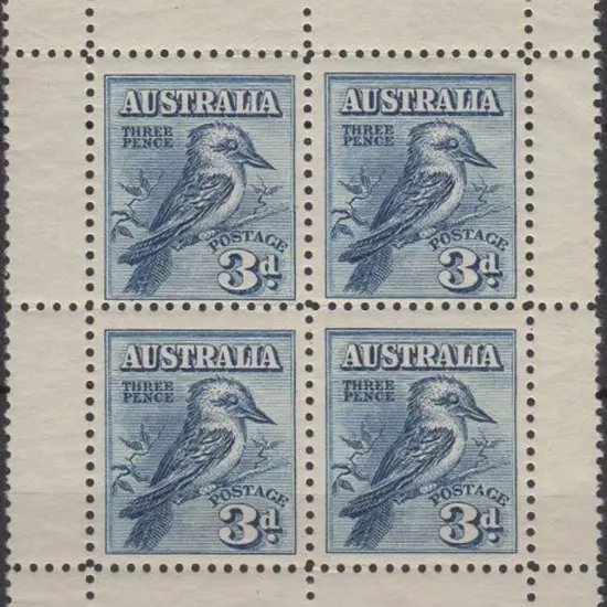 1928 Kookaburra Miniature Sheet from top of sheet. ...