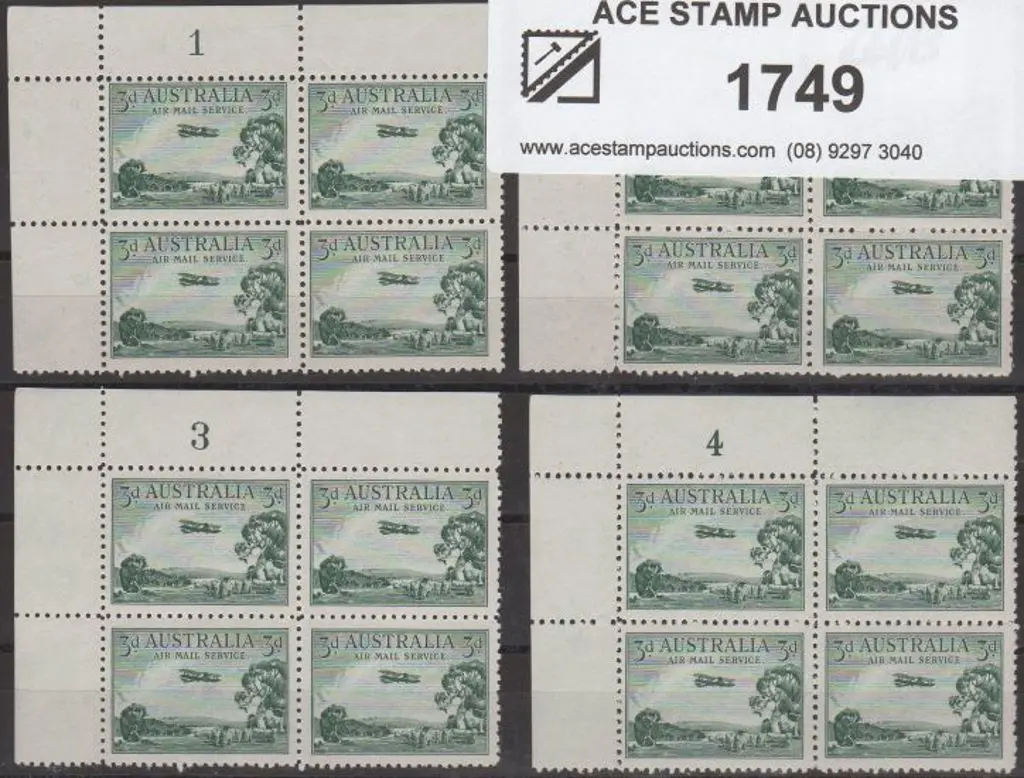 1929 3d green Airmail type A top left plate blocks ... Image 1++