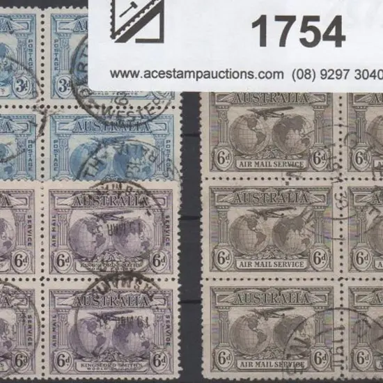1931 3d blue, 6d violet blocks of 4 & 6d sepia Air ...