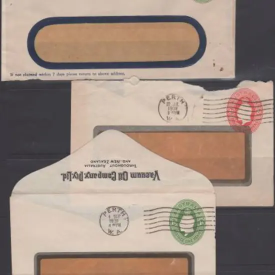 1931 KGV PTPO window faced envelopes with Perth ...
