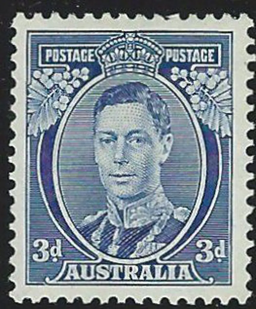 1937 3d blue KGVI, Die Ia with "U" for "O" in ... Image 1++
