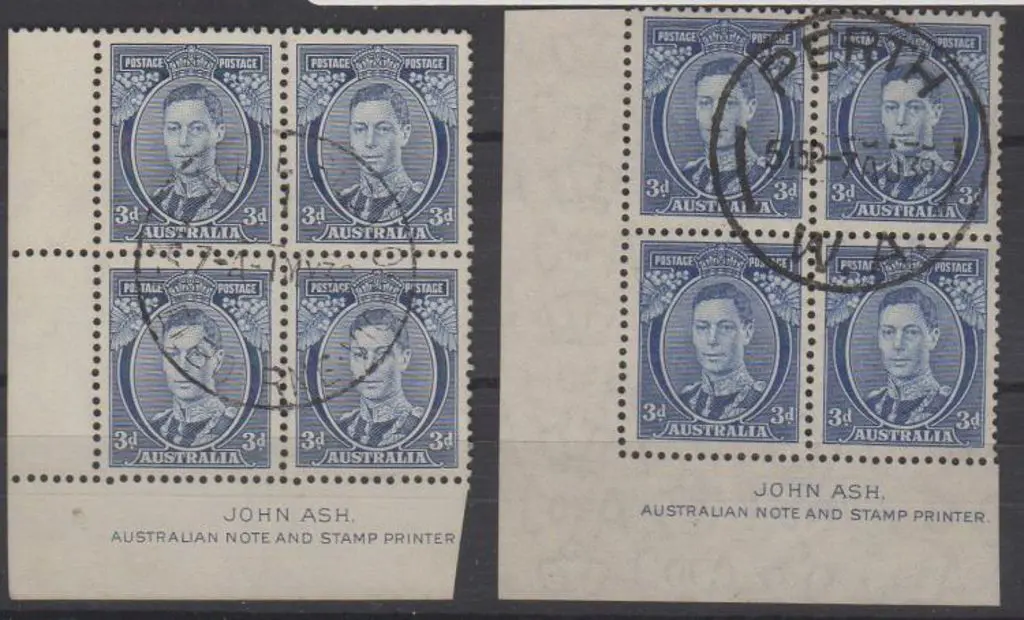 1937/49 3d blue Die II thick & thin paper KGVI Ash ... Image 1++