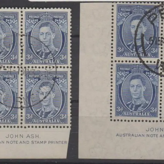 1937/49 3d blue Die II thick & thin paper KGVI Ash ...
