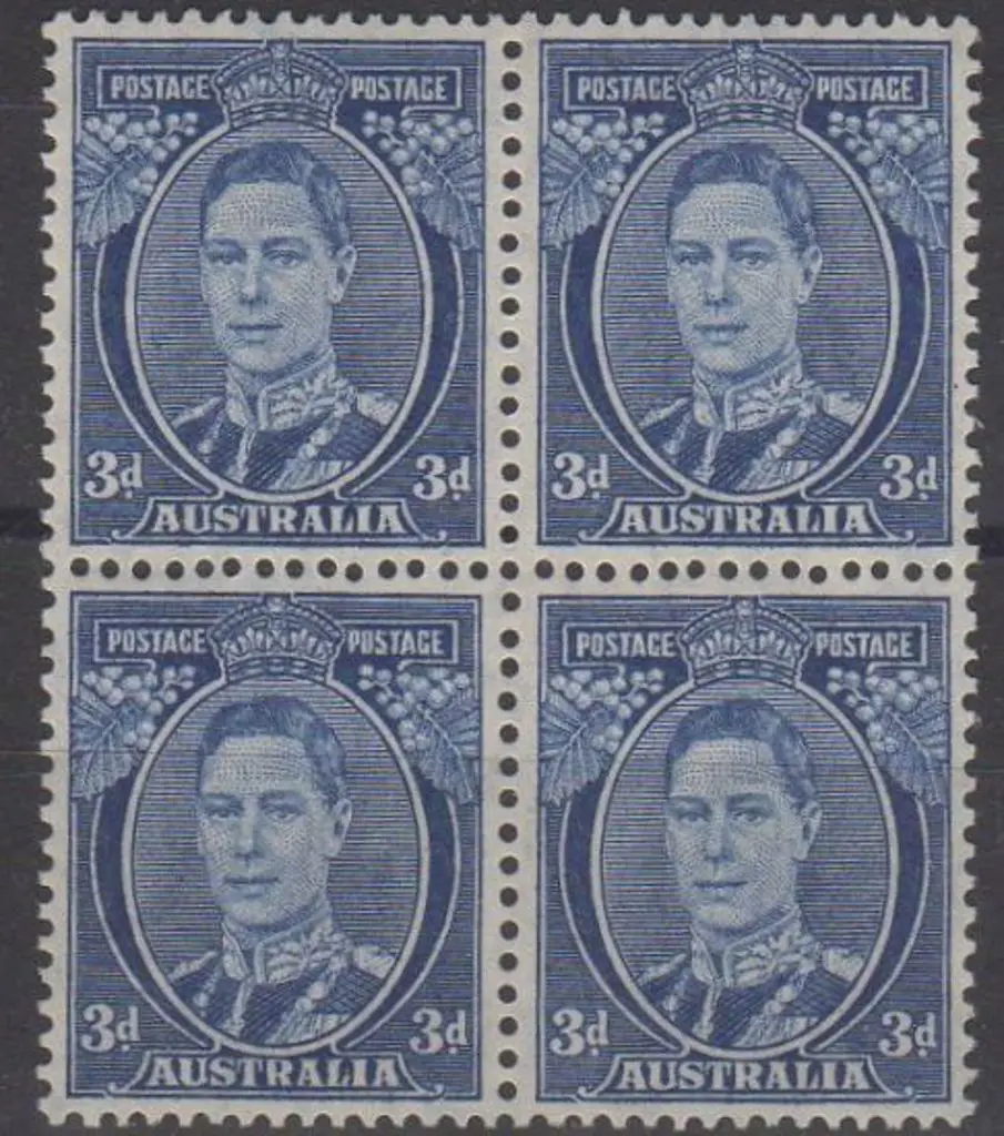1937/49 3d blue KGVI Die III on thin paper block ... Image 1++