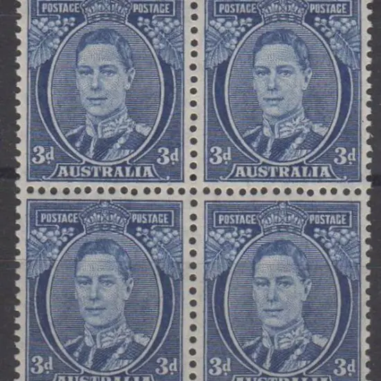 1937/49 3d blue KGVI Die III on thin paper block ...
