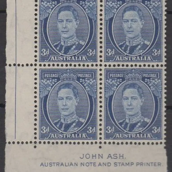 1940 3d blue Die III perf. 15x13 Ash imprint block ...