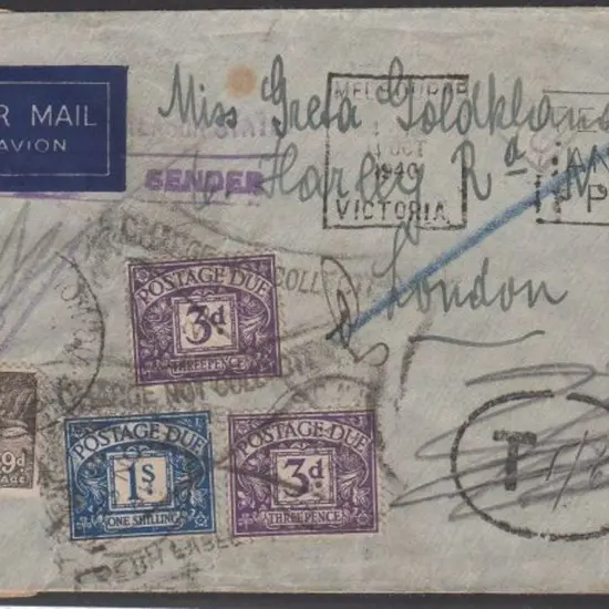 1940 (14th Oct) Censored & taxed airmail cover to ...
