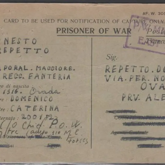 1942 (15th Nov) GB POW postcard titled "CARD TO BE ...