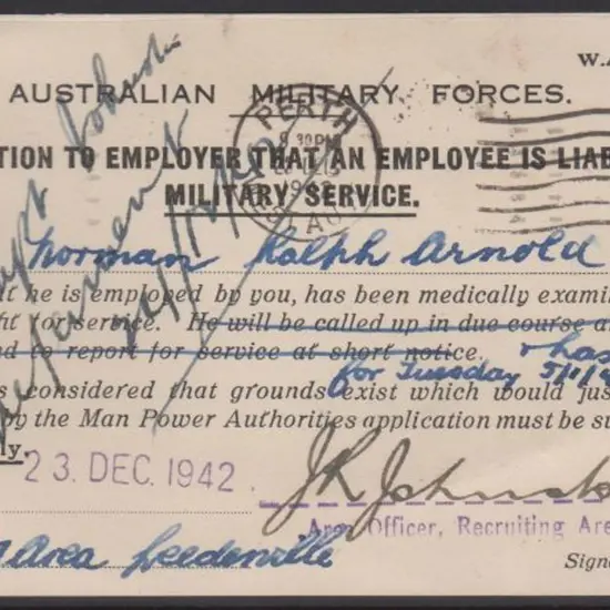 1942 (23rd Dec) Pre-printed postcard titled ...