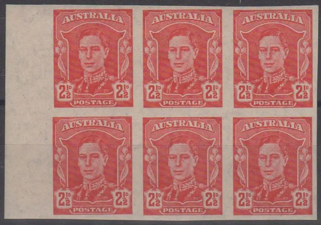 1942/50 2½d scarlet imperf marginal block of 6 ... Image 1++