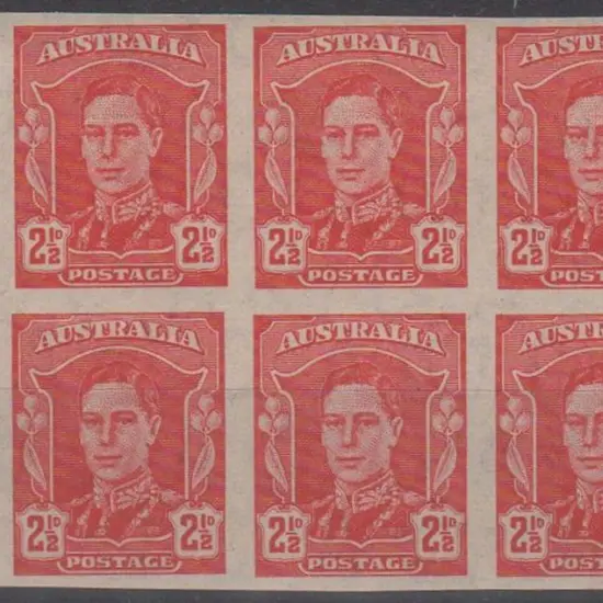 1942/50 2½d scarlet imperf marginal block of 6 ...