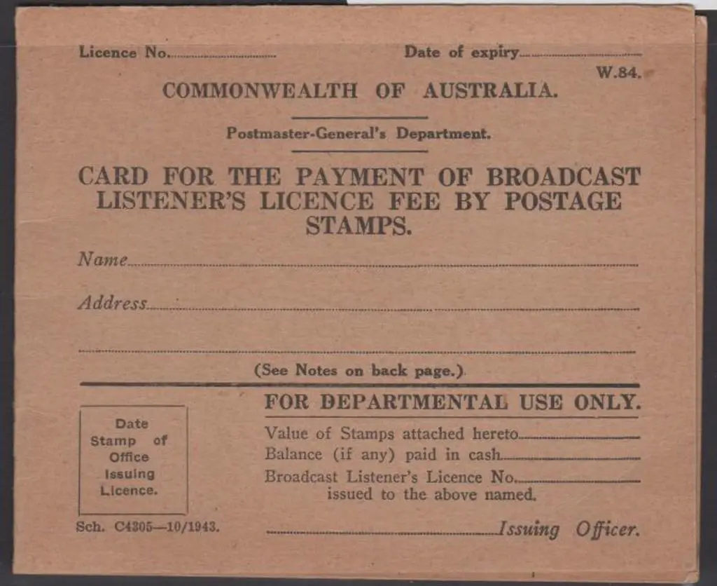 1943 PMG Dept. "Card for the Payment of Broadcast ... Image 1++