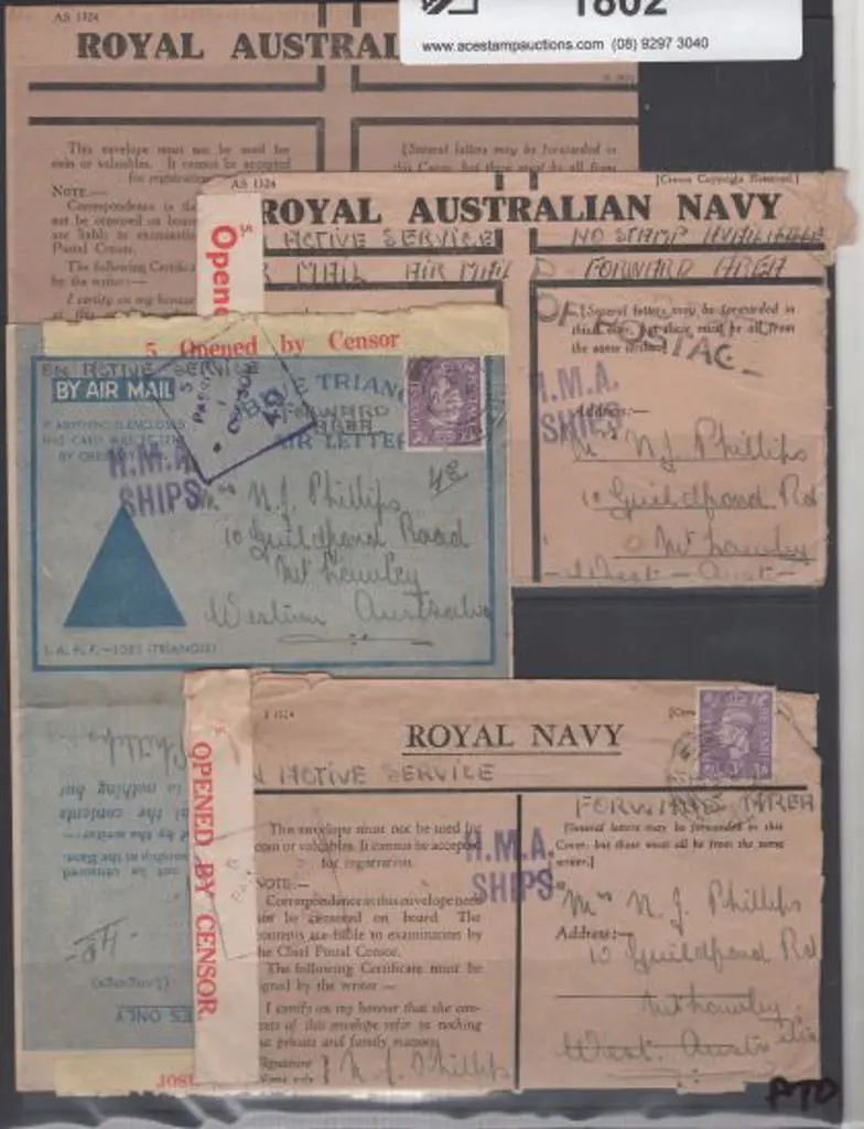 1943 R.A.N. censored stampless cover with "PASSED ... Image 1++