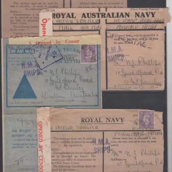 1943 R.A.N. censored stampless cover with "PASSED ...