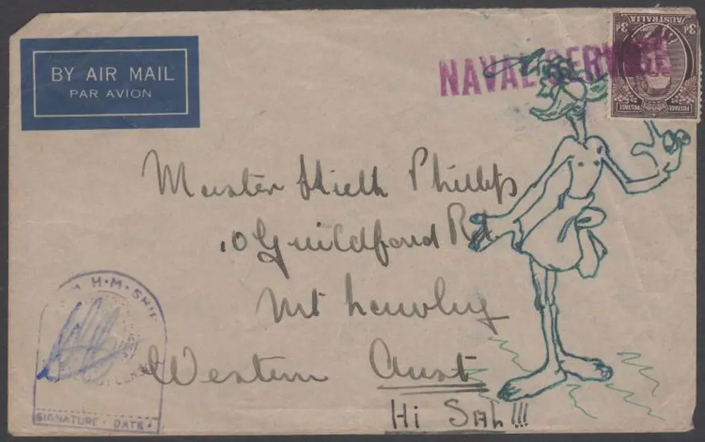 1944 WWII hand illustrated 3d KGVI Airmail env ... Image 1++