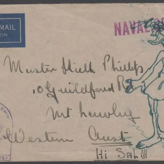 1944 WWII hand illustrated 3d KGVI Airmail env ...
