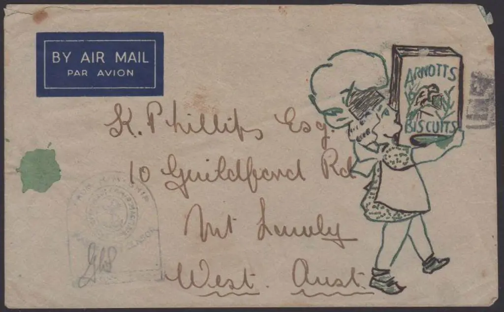 1944 WWII hand illustrated Airmail env with a ... Image 1++