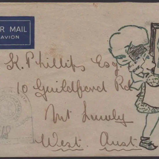 1944 WWII hand illustrated Airmail env with a ...