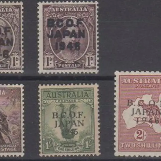 1946 BCOF set of 7 to 5/- Robes (thin paper). MUH. ...