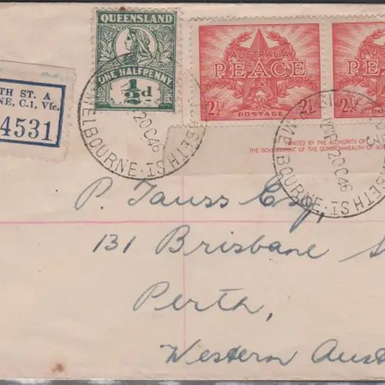 1946 (2nd Oct) Registered cover with blue ...