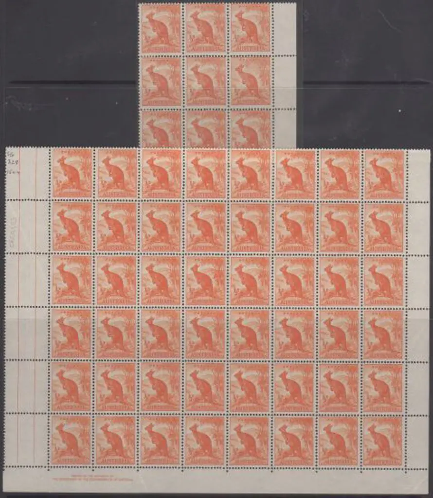 1948/56 ½d Kangaroo, no wmk right part pane of 48 ... Image 1++