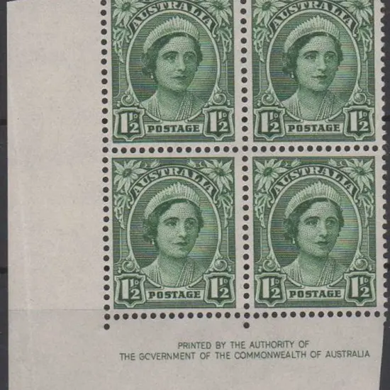 1949 1½d green QM authority imprint block of 4 ...