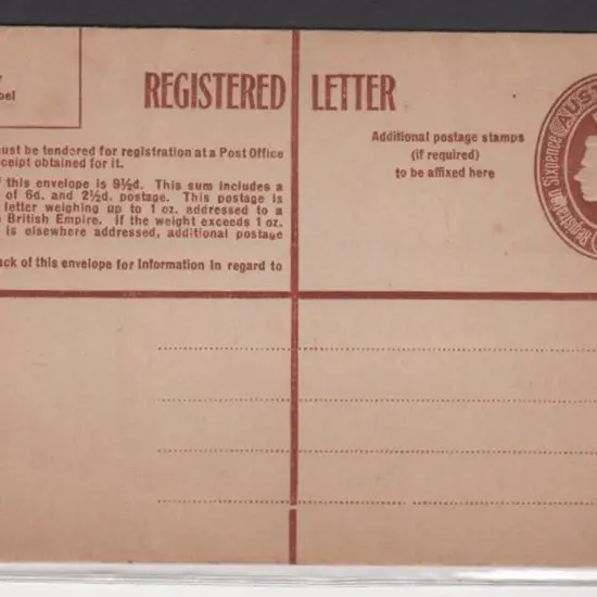 1950 8½d KGVI registered envelope in mint cond. ...