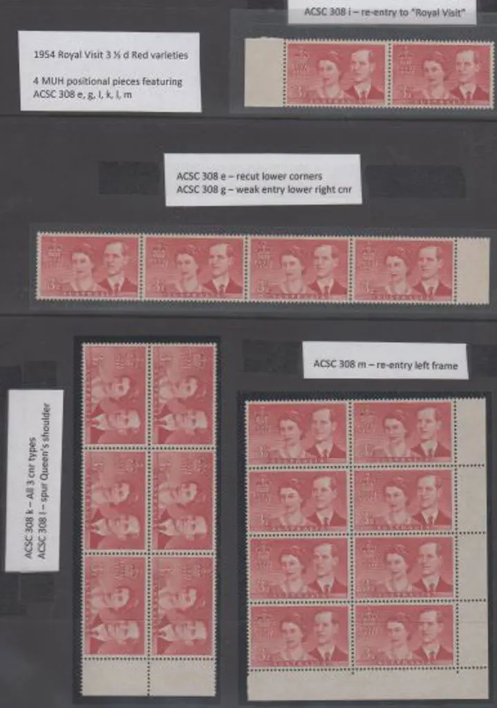 1954 3½d Royal Visit selection of varieties in 4 ... Image 1++